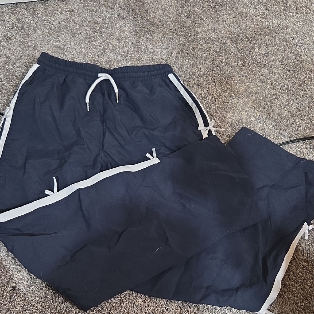 Kids Navy Blue And White Bow Preppy Track Pants